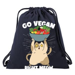 Go Vegan Right Meow Funny Veganism Cat Organic Food Vegan Gift Drawstring Bag