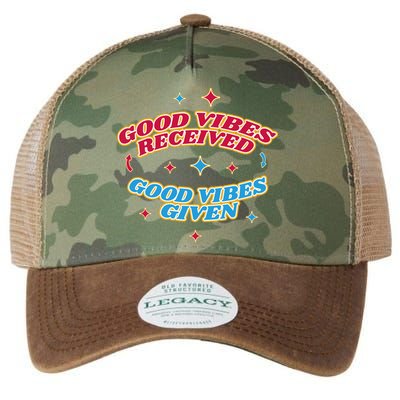 Good Vibes Received Good Vibes Given Retro Legacy Tie Dye Trucker Hat