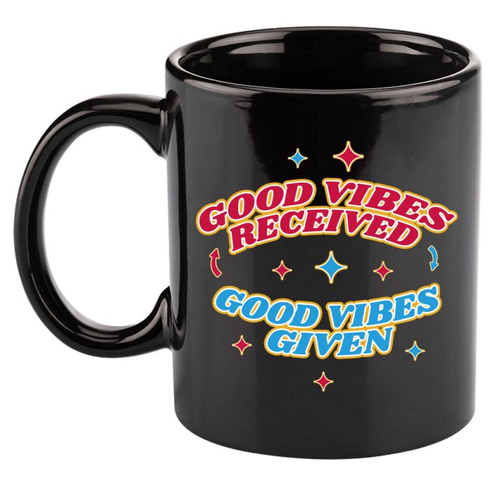Good Vibes Received Good Vibes Given Retro 11oz C Handle Ceramic Mug
