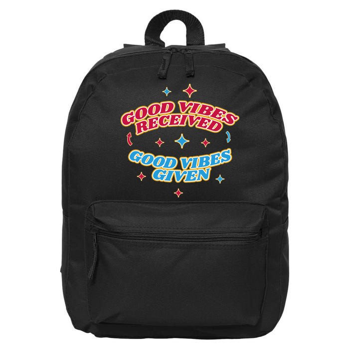 Good Vibes Received Good Vibes Given Retro 16 in Basic Backpack