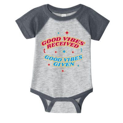 Good Vibes Received Good Vibes Given Retro Infant Baby Jersey Bodysuit