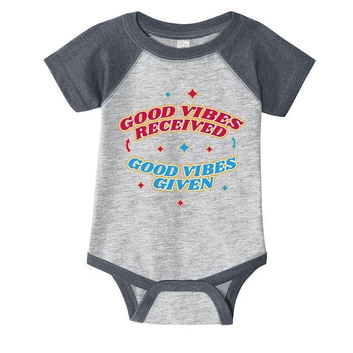 Good Vibes Received Good Vibes Given Retro Infant Baby Jersey Bodysuit
