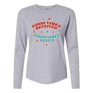 Good Vibes Received Good Vibes Given Retro Womens Cotton Relaxed Long Sleeve T-Shirt