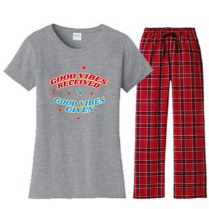 Good Vibes Received Good Vibes Given Retro Women's Flannel Pajama Set