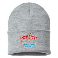 Good Vibes Received Good Vibes Given Retro Sustainable Knit Beanie