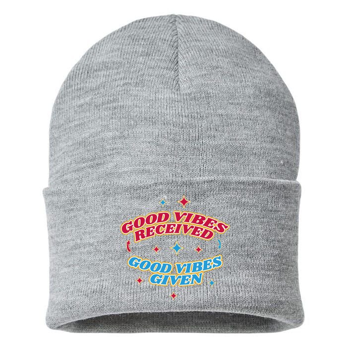 Good Vibes Received Good Vibes Given Retro Sustainable Knit Beanie