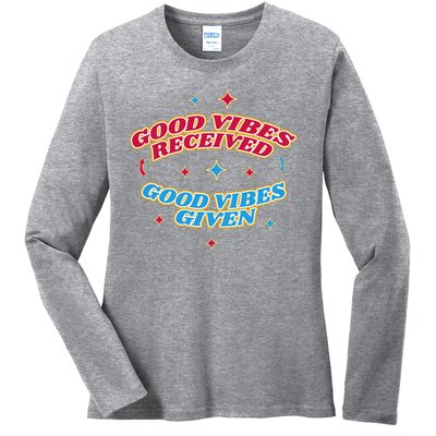 Good Vibes Received Good Vibes Given Retro Ladies Long Sleeve Shirt