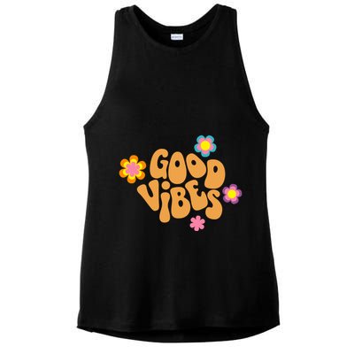 Good Vibes Retro Groovy Flower Ladies PosiCharge Tri-Blend Wicking Tank