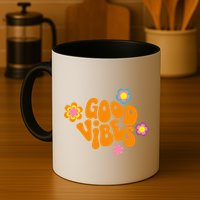 Good Vibes Retro Groovy Flower Mug