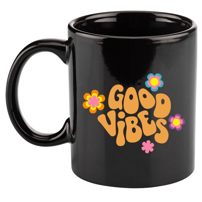 Good Vibes Retro Groovy Flower 11oz C Handle Ceramic Mug