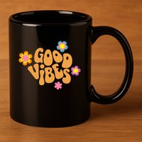 Good Vibes Retro Groovy Flower 11oz C Handle Ceramic Mug