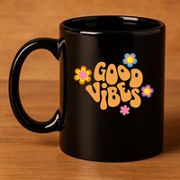Good Vibes Retro Groovy Flower 11oz C Handle Ceramic Mug