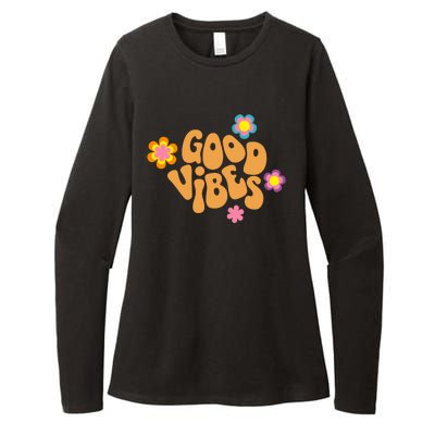 Good Vibes Retro Groovy Flower Womens CVC Long Sleeve Shirt