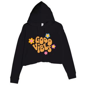 Good Vibes Retro Groovy Flower Crop Fleece Hoodie