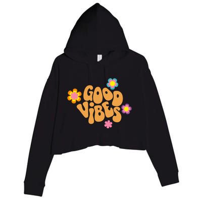 Good Vibes Retro Groovy Flower Crop Fleece Hoodie