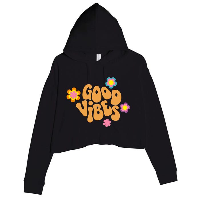 Good Vibes Retro Groovy Flower Crop Fleece Hoodie