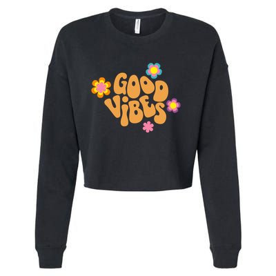 Good Vibes Retro Groovy Flower Cropped Pullover Crew