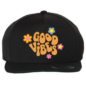 Good Vibes Retro Groovy Flower Wool Snapback Cap