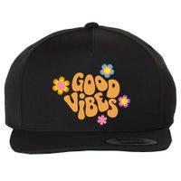Good Vibes Retro Groovy Flower Wool Snapback Cap