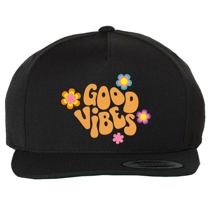 Good Vibes Retro Groovy Flower Wool Snapback Cap