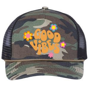 Good Vibes Retro Groovy Flower Retro Rope Trucker Hat Cap