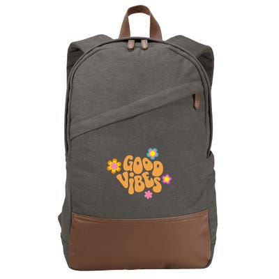 Good Vibes Retro Groovy Flower Cotton Canvas Backpack
