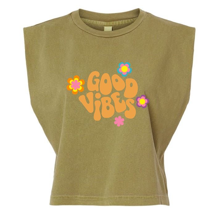 Good Vibes Retro Groovy Flower Garment-Dyed Women's Muscle Tee