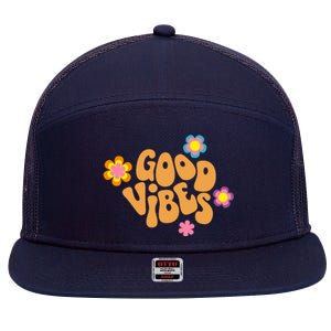 Good Vibes Retro Groovy Flower 7 Panel Mesh Trucker Snapback Hat