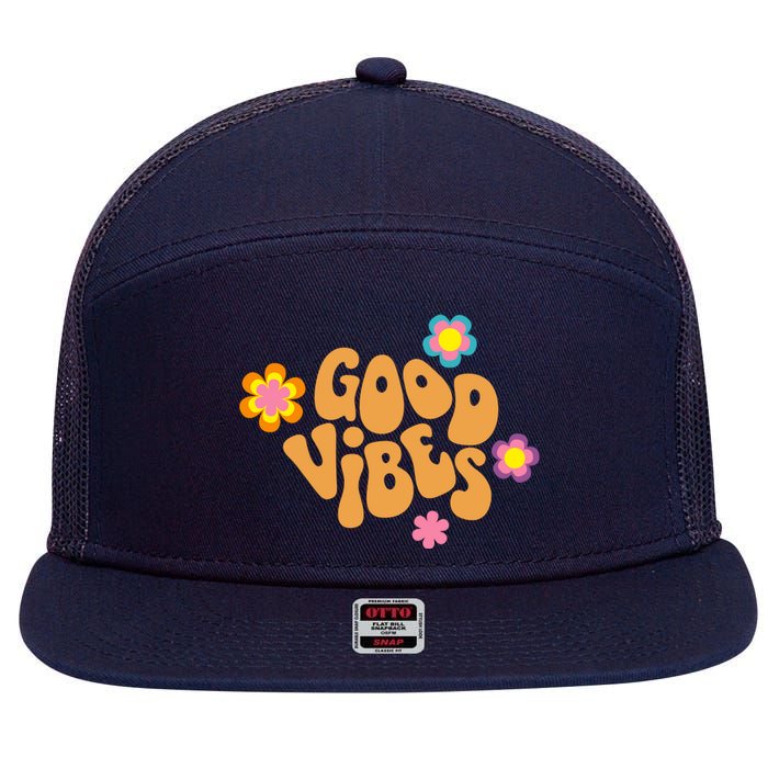 Good Vibes Retro Groovy Flower 7 Panel Mesh Trucker Snapback Hat