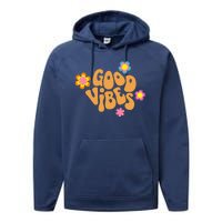 Good Vibes Retro Groovy Flower Performance Fleece Hoodie