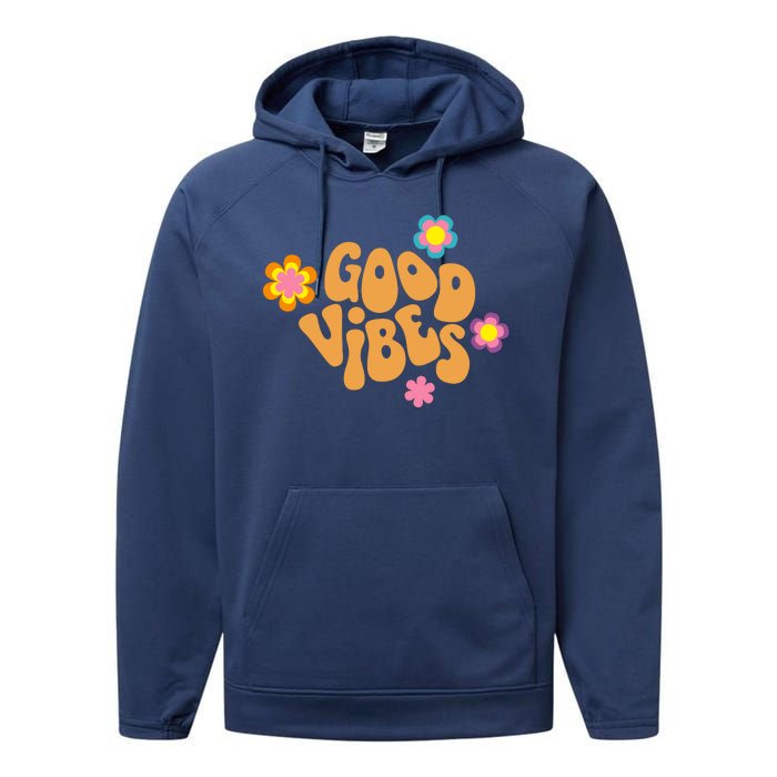 Good Vibes Retro Groovy Flower Performance Fleece Hoodie