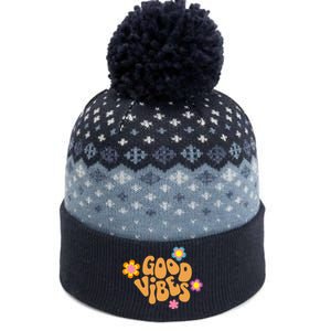 Good Vibes Retro Groovy Flower The Baniff Cuffed Pom Beanie