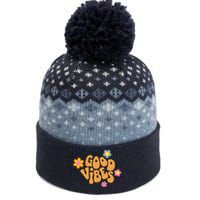 Good Vibes Retro Groovy Flower The Baniff Cuffed Pom Beanie