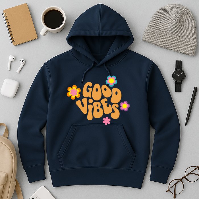 Good Vibes Retro Groovy Flower Hoodie