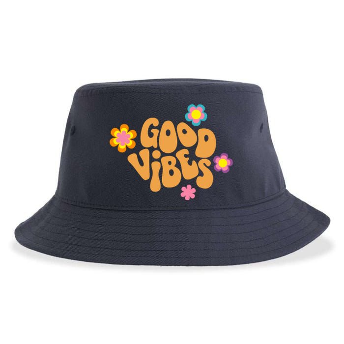 Good Vibes Retro Groovy Flower Sustainable Bucket Hat