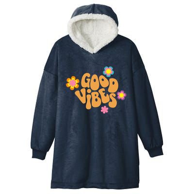 Good Vibes Retro Groovy Flower Hooded Wearable Blanket