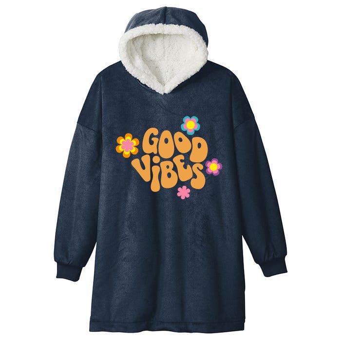 Good Vibes Retro Groovy Flower Hooded Wearable Blanket
