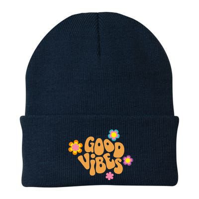 Good Vibes Retro Groovy Flower Beanie