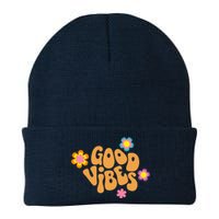 Good Vibes Retro Groovy Flower Knit Cap Winter Beanie