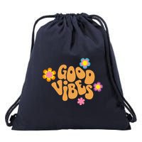 Good Vibes Retro Groovy Flower Drawstring Bag