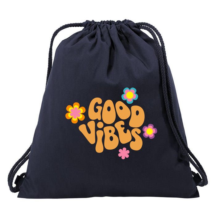 Good Vibes Retro Groovy Flower Drawstring Bag