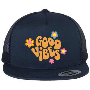 Good Vibes Retro Groovy Flower Flat Bill Trucker Hat