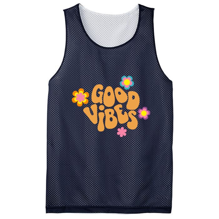 Good Vibes Retro Groovy Flower Mesh Reversible Basketball Jersey Tank