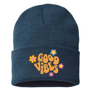 Good Vibes Retro Groovy Flower Sustainable Knit Beanie