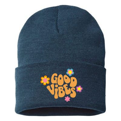 Good Vibes Retro Groovy Flower Sustainable Knit Beanie