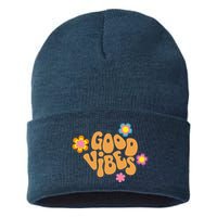 Good Vibes Retro Groovy Flower Sustainable Knit Beanie
