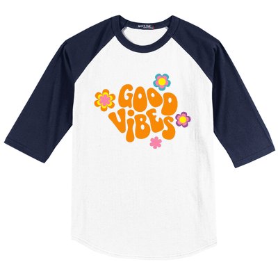 Good Vibes Retro Groovy Flower Baseball Sleeve Shirt