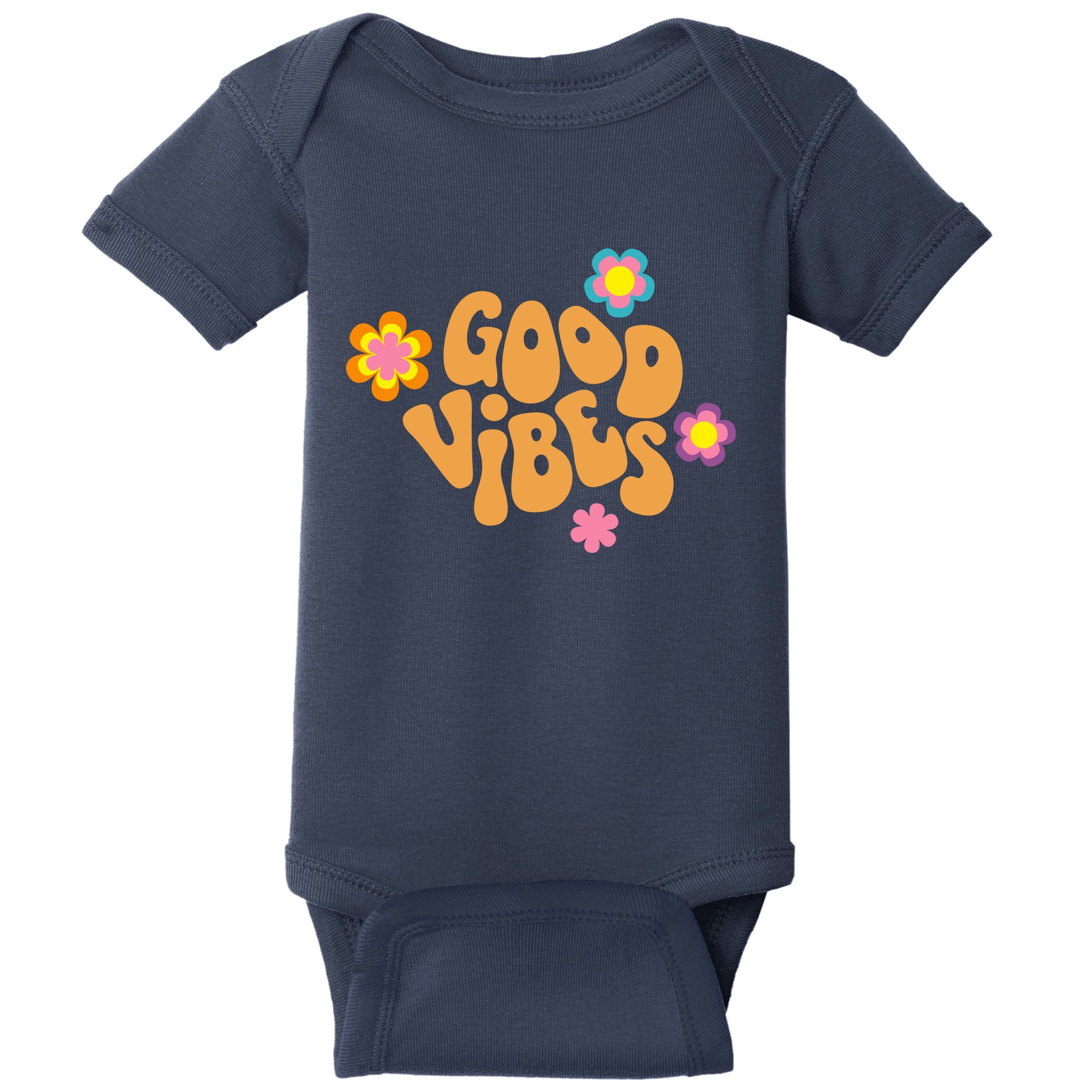 Good Vibes Retro Groovy Flower Baby Bodysuit