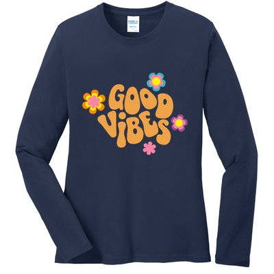 Good Vibes Retro Groovy Flower Ladies Long Sleeve Shirt