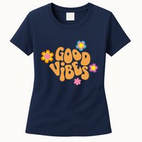 Good Vibes Retro Groovy Flower Womens T-Shirt